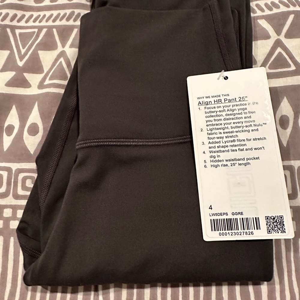 Lululemon Athletica Graphite Grey Align HR 25”, Size 4 NWT